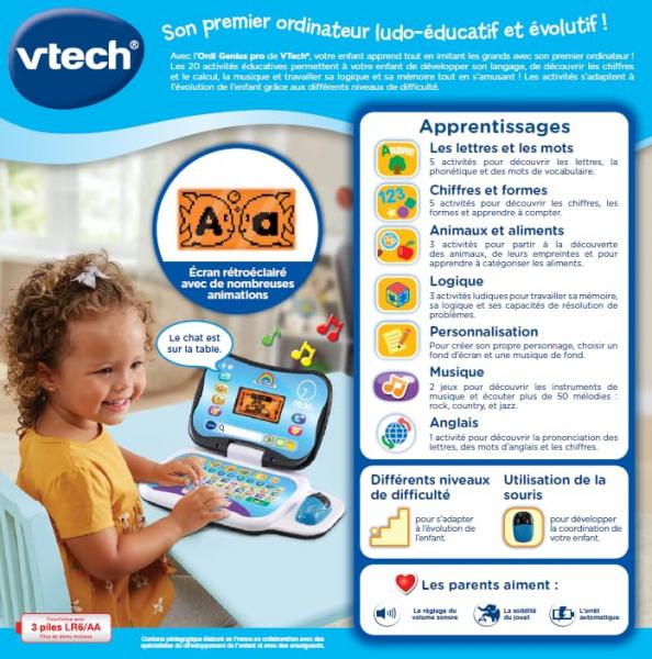 VTech Ordi Genius Pro Black - Lern-Laptop für Kinder (FR/EN)