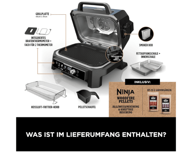 Ninja OG901EU Woodfire Pro Connect XL Outdoor Grill für vielseitiges Grillen und Räuchern