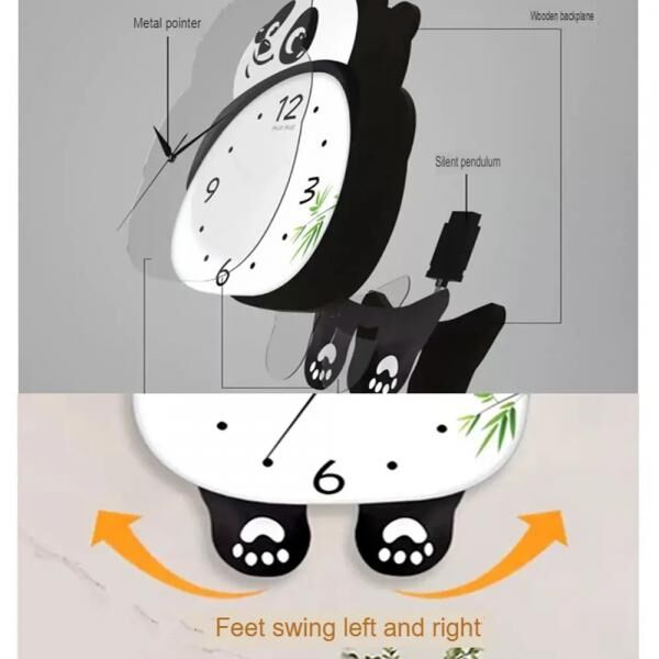 PandaTime Tanzender Panda LED Wanduhr | Tier Wanduhr Kinderzimmer Nachtlicht