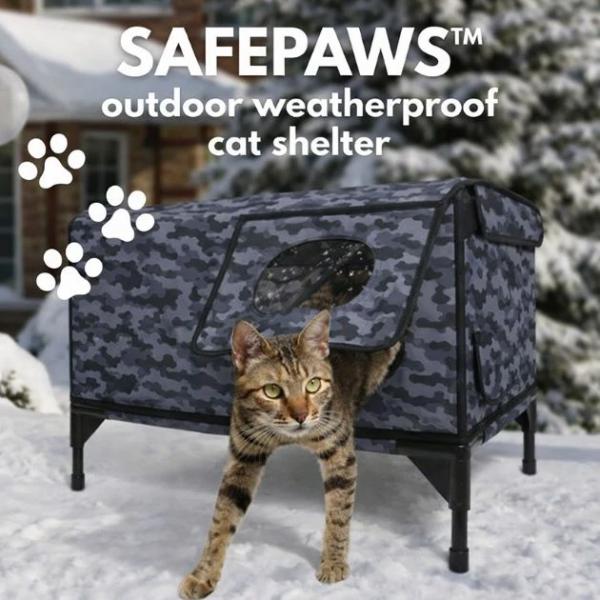 SafePaws Outdoor wetterfester Unterschlupf für Katzen | Isoliertes Outdoor-Katzenhaus Unterschlupf für verwilderte Katzen