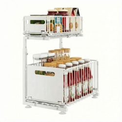 SinkSlide 2-Tier Schiebe unter Waschbecken Schrank Organisator | Küche Lagerung Regal Bad Schublade Organisator