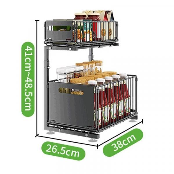 SinkSlide 2-Tier Schiebe unter Waschbecken Schrank Organisator | Küche Lagerung Regal Bad Schublade Organisator