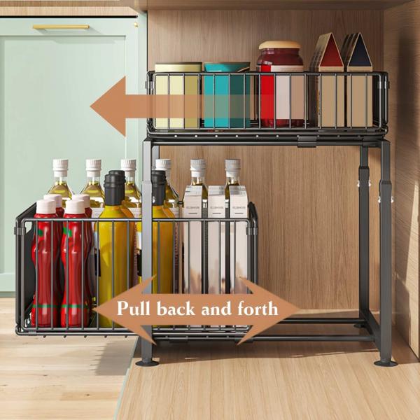 SinkSlide 2-Tier Schiebe unter Waschbecken Schrank Organisator | Küche Lagerung Regal Bad Schublade Organisator