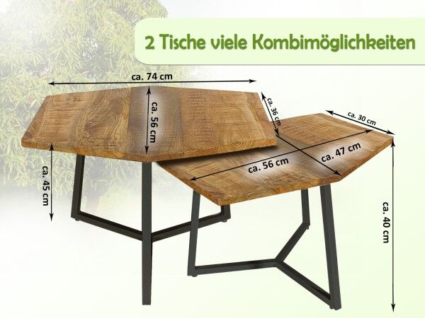 Neu 2er Set Couchtisch (6x Set = 12x Tische) auf 1x Palette, massive Holzplatte und Metallgestell ( aufgebaut) 