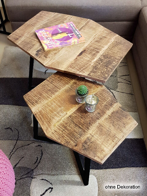 Neu 2er Set Couchtisch (6x Set = 12x Tische) auf 1x Palette, massive Holzplatte und Metallgestell ( aufgebaut) 