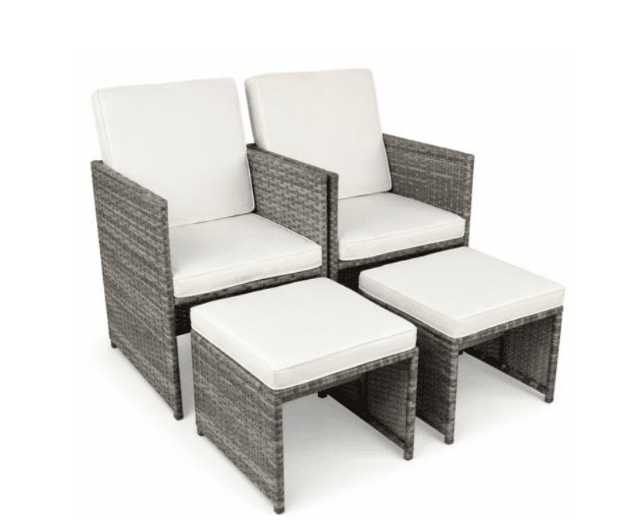 ? Produktbeschreibung Das 2-teilige Gartenmöbel Set aus Metall, Polyrattan und Glas eignet sich ideal für den Einsatz im Außenbereich. Perf