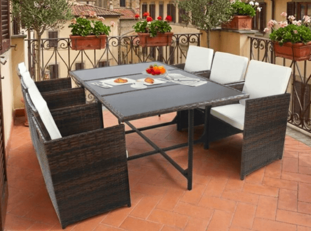 6-tlg Gartenmöbel Set Metall, Polyrattan, Glas inkl Sitzauflagen (Art.-Nr. 920528) für Outdoor Komfort
