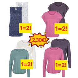 2,30 € Damen T-Shirts 2 Stück pro Packung aus deutschen Katalogen neu Größen 38-56 Mindestbestellung 20 Packungen Lagerware schneller Versan