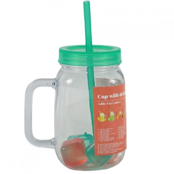 Becher mit Strohhalm und Deckel 4fach sortiert 550 ml