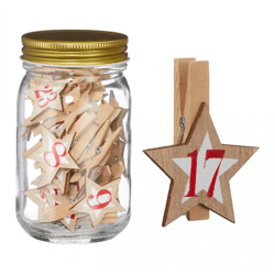 Adventskalender Klammern im Glas, 25tlg, ca. 13cmH