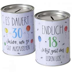 Boltze Haushaltsspardose Geburtstag 13,5 cm 2 Stück sortiert