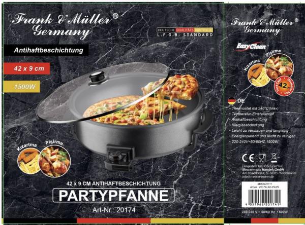 Elektropfanne 42 x 11 cm Multifunktionspfanne Servierpfanne (elektrisch) Buffetpfanne Großraumpfanne Universalpfann