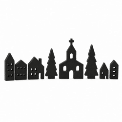 Weihnachtsdorf Holz schwarz 16 cm 8-teilig