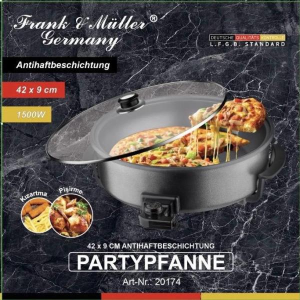 Pizzapfanne 46 x 7 cm , Partypfanne, Multifunktionspfanne Servierpfanne (elektrisch) Buffetpfanne Großraumpfanne Universalpfanne