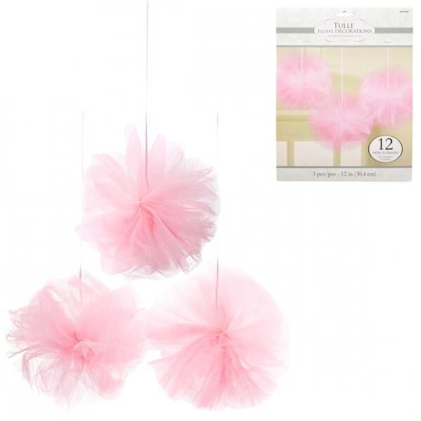 Dekoration Tüll Pompon rosa 30 cm Satz von 3