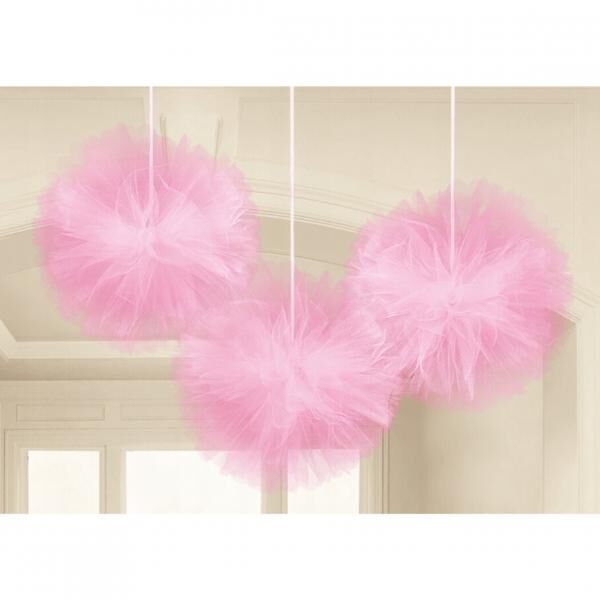 Dekoration Tüll Pompon rosa 30 cm Satz von 3