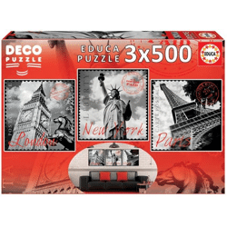 Educa Puzzle 9217096 - Big Cities Deco - 3 x 500 Teile Puzzle