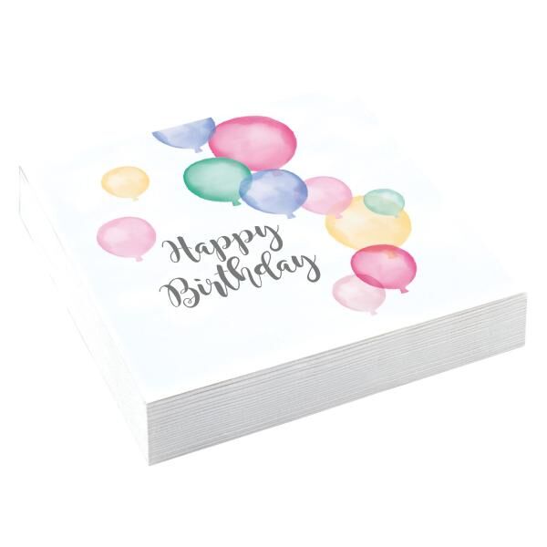 Happy Birthday Pastel - 20 Servietten - 33 x 33 cm
