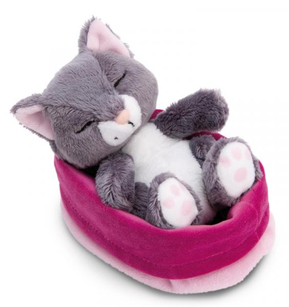 Kuscheltier Katze grau 12cm schlafend im K&ouml;rbchen
