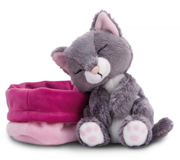 Kuscheltier Katze grau 12cm schlafend im K&ouml;rbchen