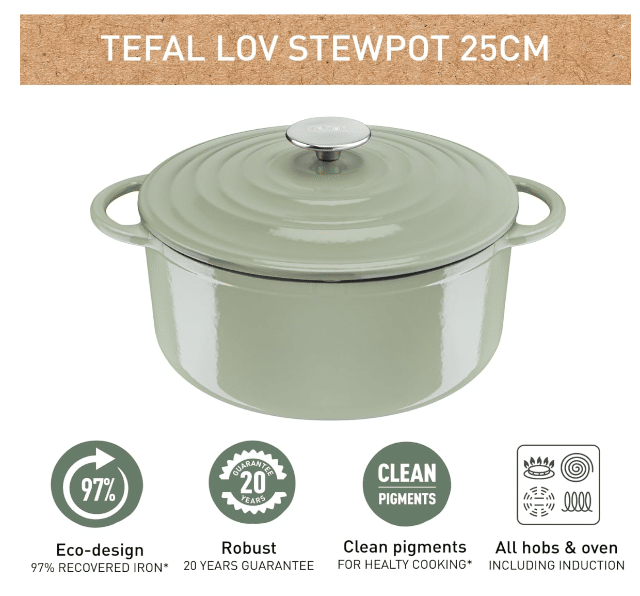 Tefal Gusseisen Cocotte 29 cm mit Deckel, ideal für Schmoren und langsames Garen, gleichmäßige Hitzeverteilung und langlebige Qualität