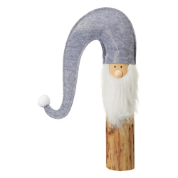 Felt gnome standing on wooden trunk gray 58cm 