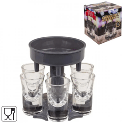 Aus dem blauen Schnapsglas-Spender mit 6 Gläsern