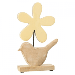J-Line Statue Vogel Blume Holz gelb 25,5 cm