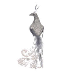 Peacock on clip silver 16 cm