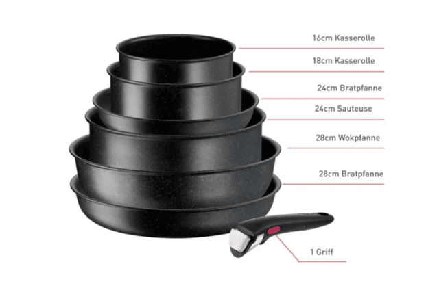 Tefal Ingenio 7-teiliges Set für Induktion mit Crêpepfanne, Pfanne, Kasserolle und Zubehör, vielseitig und platzsparend für die Küche