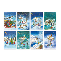 Santa Claus with mica - 8 assorted Christmas cards