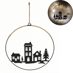 Anhänger Ring Weihnachten LED auf Batterie schwarz 30 cm