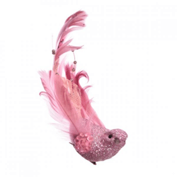 Dekoration Vogel auf Clip rosa 16 cm