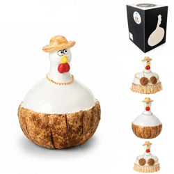 J-Line Skulptur Huhn Kokosnuss 10 cm 4 Stück sortiert