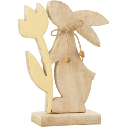 J-Line Statue Kaninchen Tulpenholz gelb 27 cm