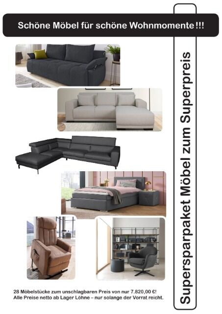 Möbelpaket zum Superpreis, Ecksofas Wohnlandschaften Betten Sessel Schlafsofas Teil 1