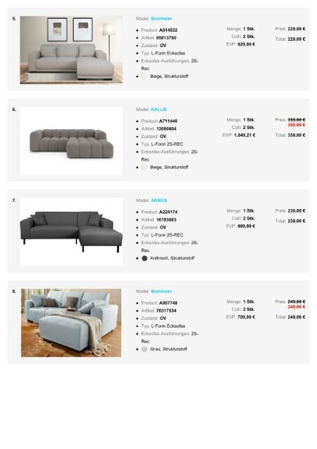 Möbelpaket zum Superpreis, Ecksofas Wohnlandschaften Betten Sessel Schlafsofas Teil 1