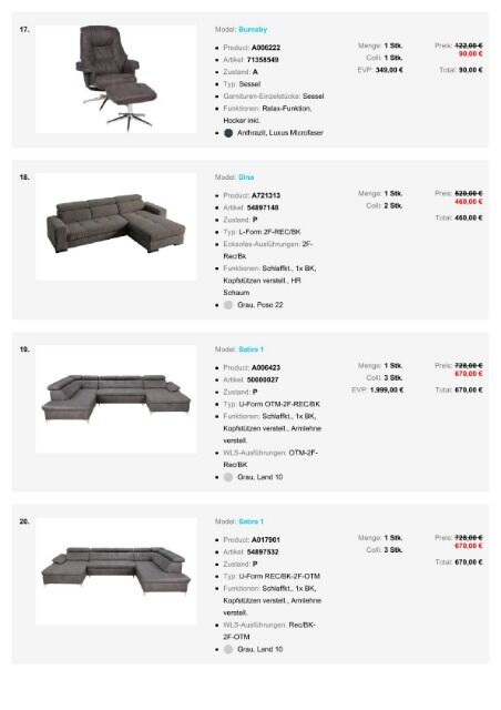 Möbelpaket zum Superpreis, Ecksofas Wohnlandschaften Betten Sessel Schlafsofas Teil 2