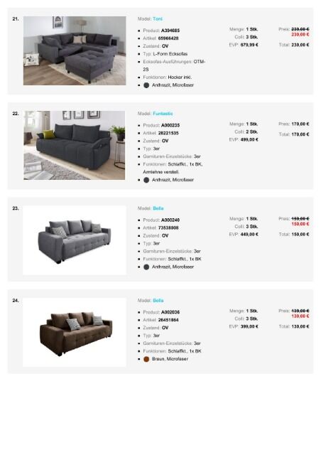 Möbelpaket zum Superpreis, Ecksofas Wohnlandschaften Betten Sessel Schlafsofas Teil 2