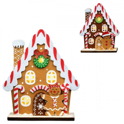 Noor Living gingerbread house with lighting LED on battery felt 17 cm set of 2