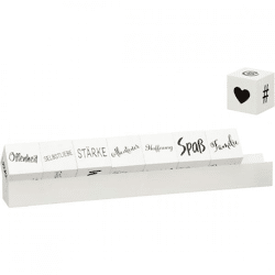 Würfel mit Text auf Halter 32 cm Satz von 9