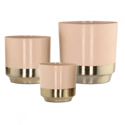 Bloempot Madras metaal beige/goudkleurig 15 cm set van 3