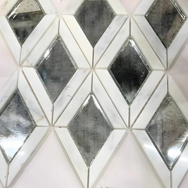 PTMD Exklusive Mosaikfliese Marmor/Silber Spiegel 30 x 33 cm Satz von 10