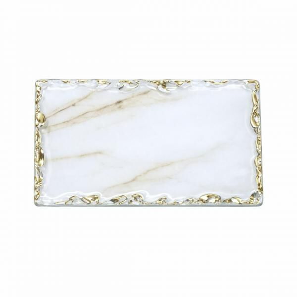 PTMD Exklusive Fliese 1 M2 Glas weiß/goldener Rand 7,5 x 15 cm 88 Stück