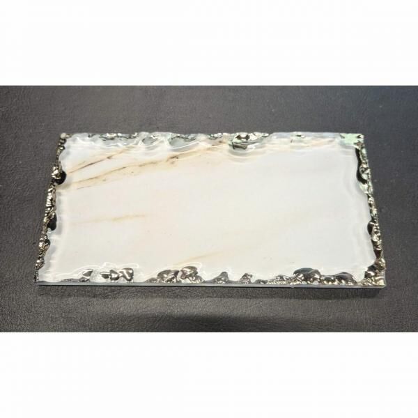 PTMD Exklusive Fliese 1 M2 Glas weiß/goldener Rand 7,5 x 15 cm 88 Stück