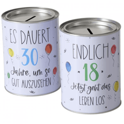 Boltze Haushaltsspardose Geburtstag 13,5 cm 2 Stück sortiert