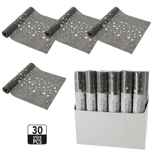 Decorative fabric gray, white stars, approx. 28x200cm