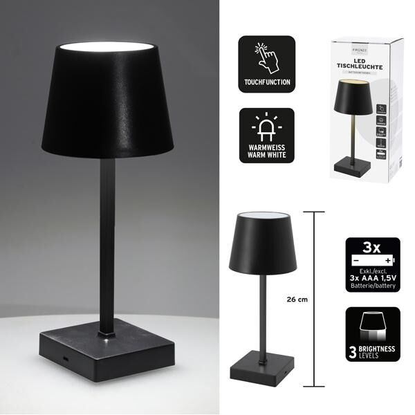 LED table lamp, battery, black, S, approx. 26cm