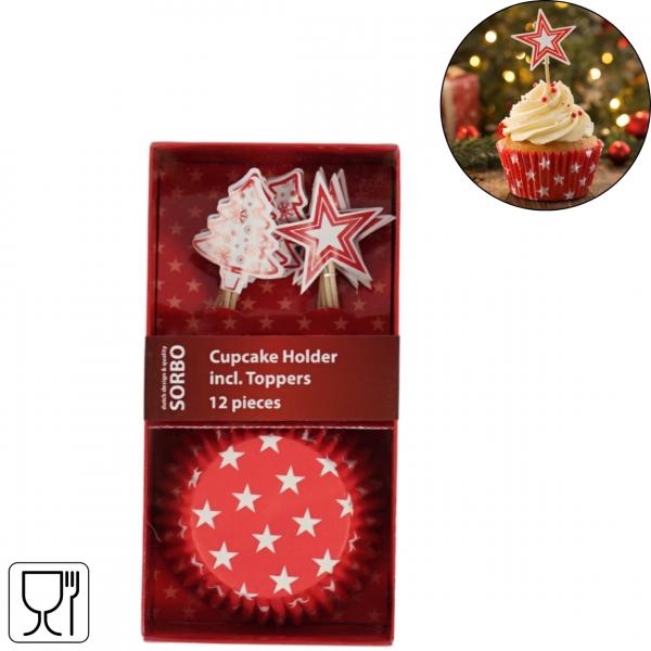 Sorbo Cupcake-Form und Topper rot Satz von 24 Stück