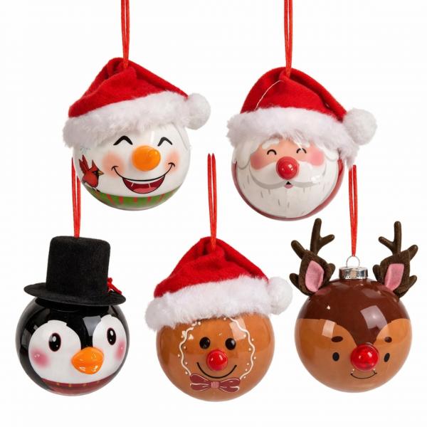 Weihnachtskugel LED-Batterieleuchten 6 cm 5 Stück sortiert